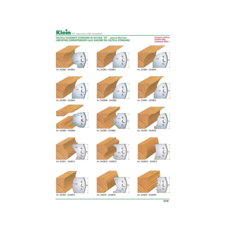 standard profile knives and limiters in sp steel - h-50x4 mm