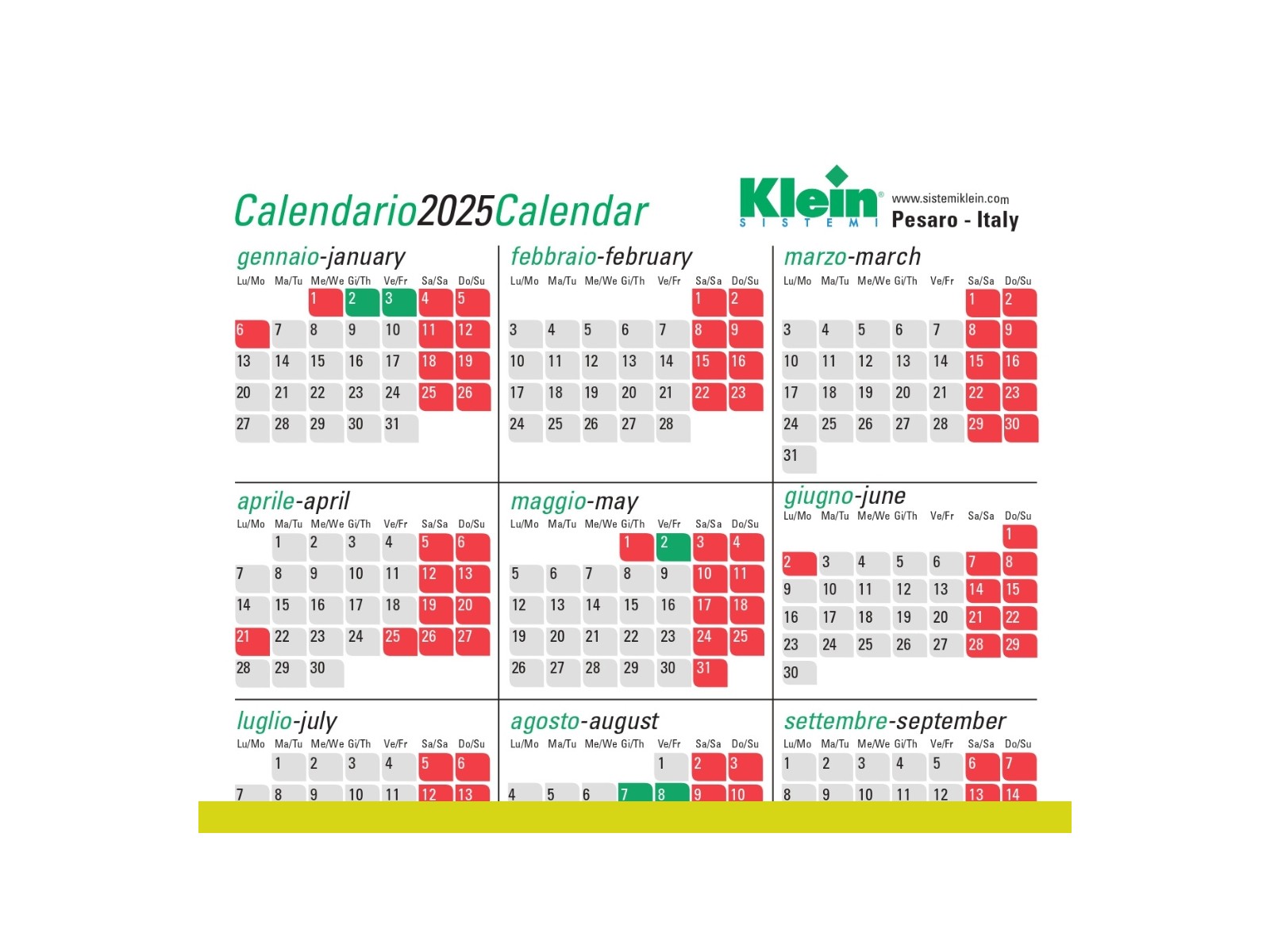 SISTEMI Klein® Calendrier 2025